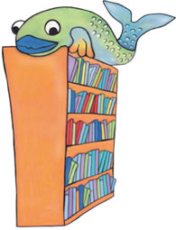 fish on a bookshelf